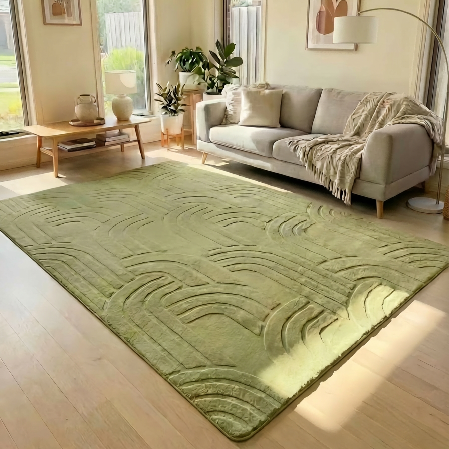 LuxKing 3D Faux Fur Cloud Mat-Avocado Green Color in the lounge
