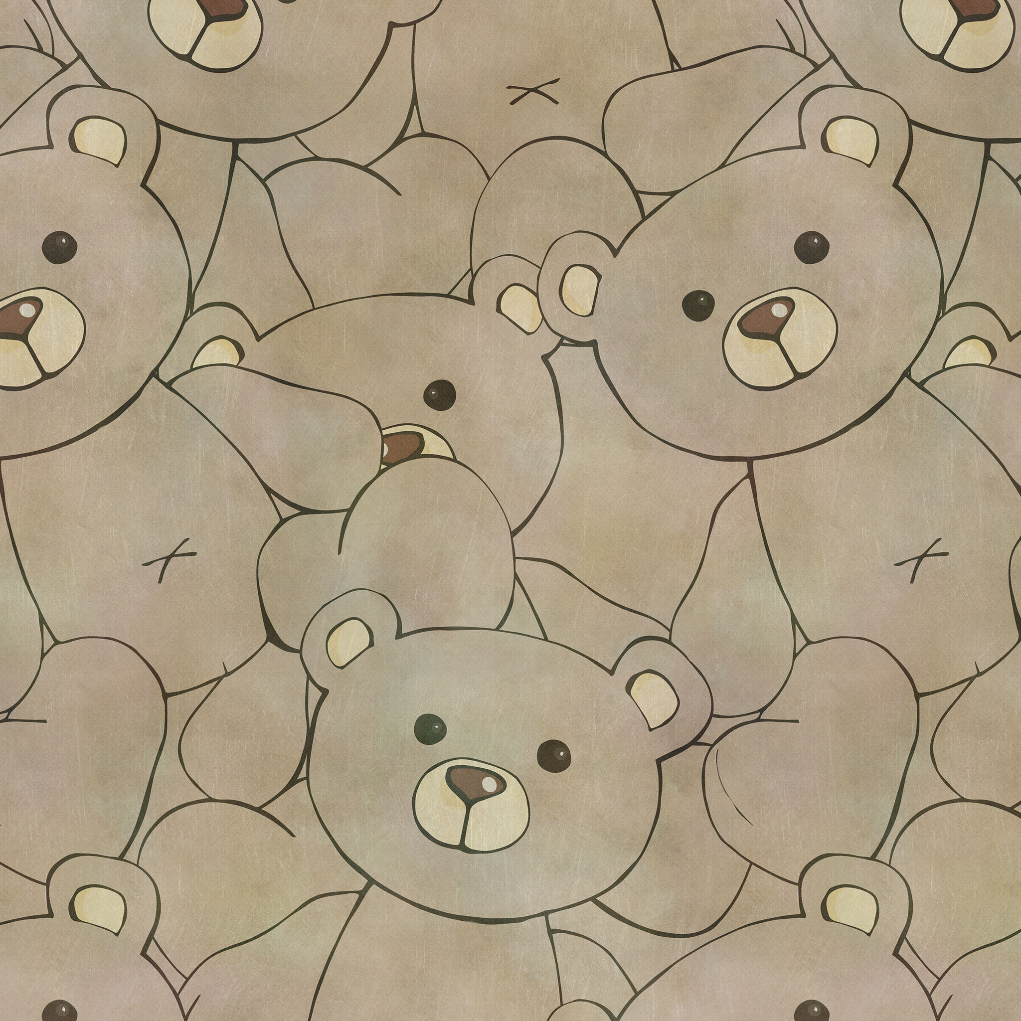 Pattern of cartoon teddy bears with a vintage texture.