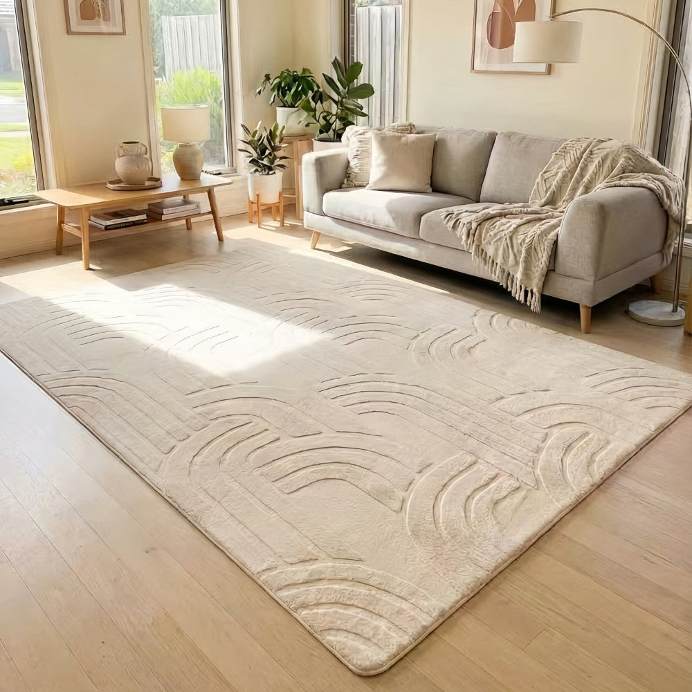 LuxKing 3D Faux Fur Cloud Mat Vanilla Cream Color in the lounge room