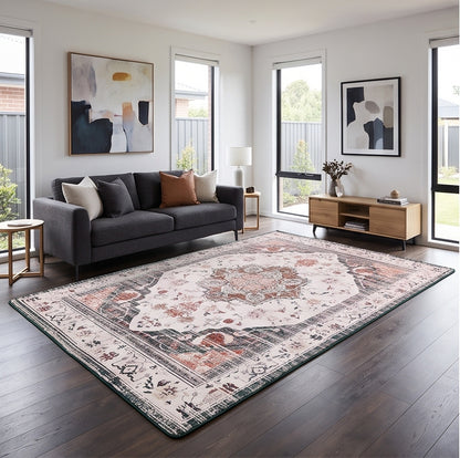 A children's road-map themed area rug shown in a four-panel collage, featuring a 3D tufted design with green grass, gray roads, blue water, yellow curves, and small road vehicles. The collage includes lifestyle shots of the rug on a light wood floor next to potted plants.