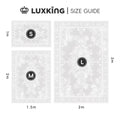 Luxking size guide showing small (S), medium (M), and large (L) dimensions on a white background.