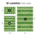 Luxking size guide for green sports fields with dimensions labeled.