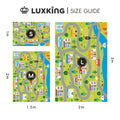 Luxking size guide for children's play mats with different dimensions.